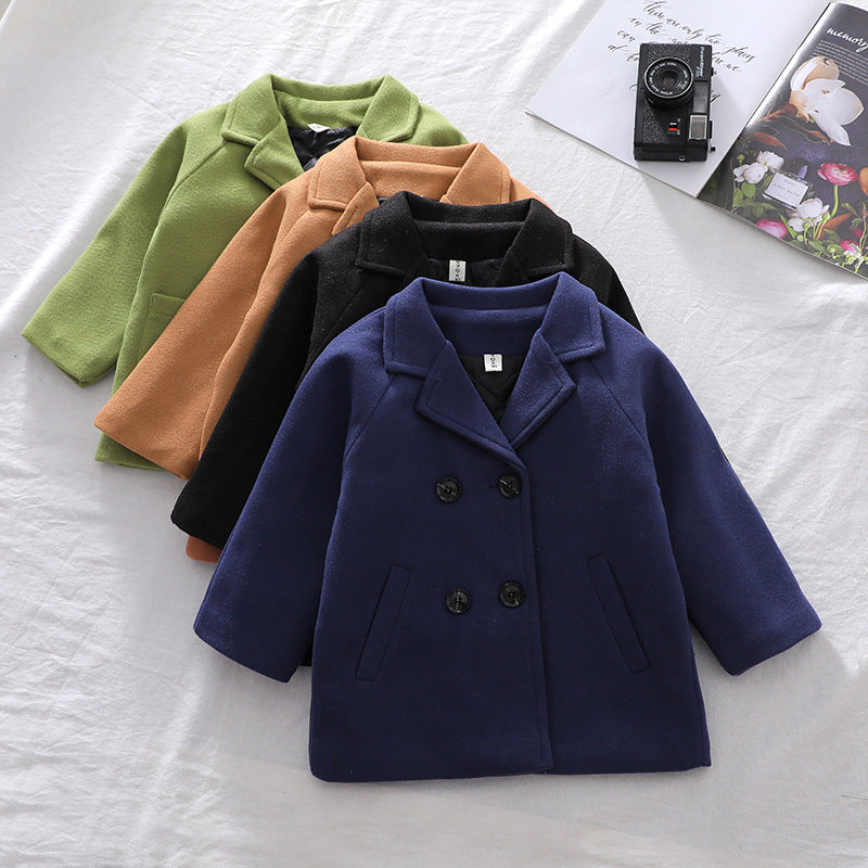 Lioraitiin Winter Grid Jackets Boys Girl Woolen Double-breasted Baby Boy Trench Coat Lapel Autumn Kids Outerwear Coats Wool Coat