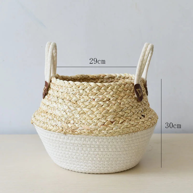 Zerolife-Seaweed Wicker Basket with Handle, Rattan Hanging Flower Pot, Dirty Clothes Storage, Children's Toy Sorting, 3 Size