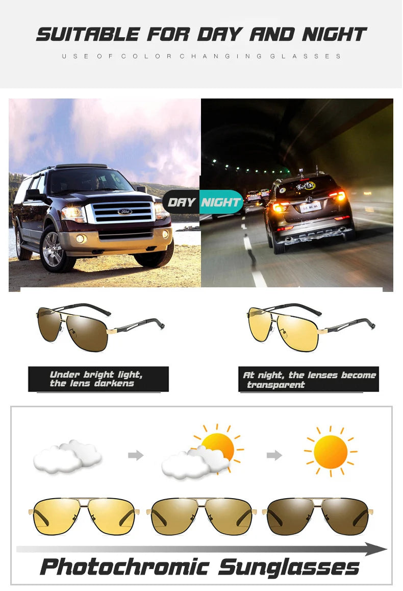 Magnesium Photochromic Night Vision Glasses Men Polarized Sunglasses Women Anti-Glare UV400 Yellow Driving Sun Glasses For Car