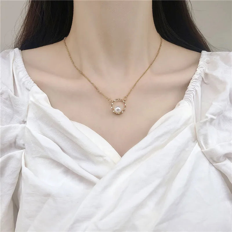 New Beads Women's Neck Chain Kpop Pearl Choker Necklace Gold Color Goth Choker Jewelry On The Neck Pendant 2021 Collar For Girl