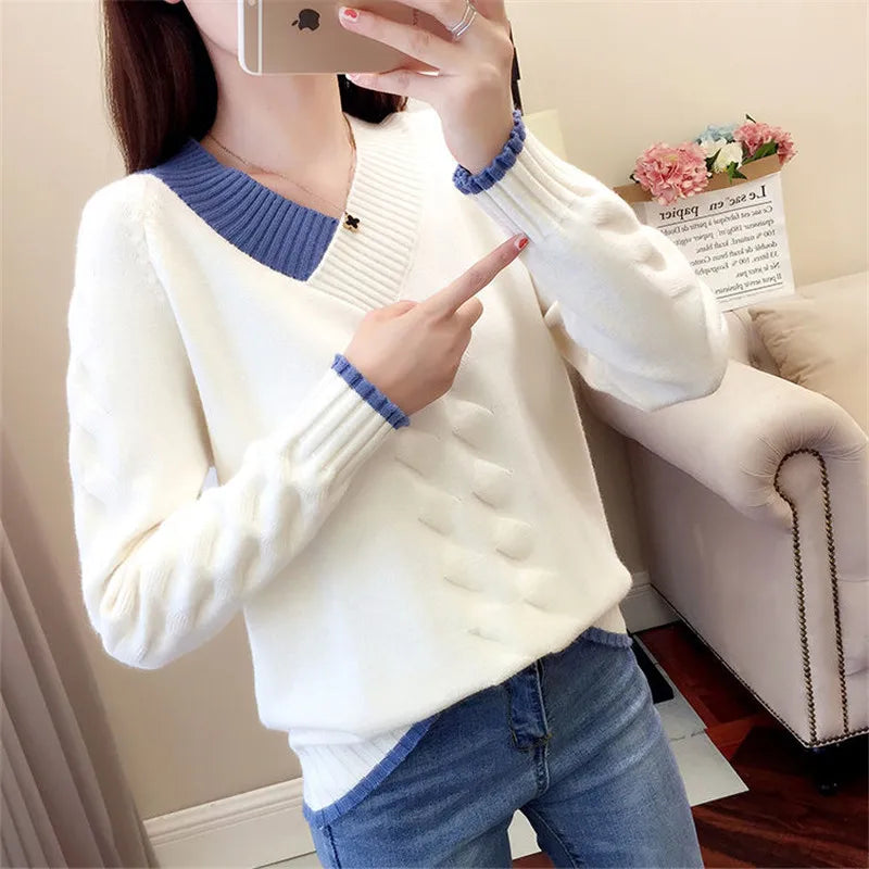 Women's Sweaters Knitting Pullover 2022 New Autumn Winter Casual Loose Striped V-neck Knitted Sweater Female Pullovers Tops