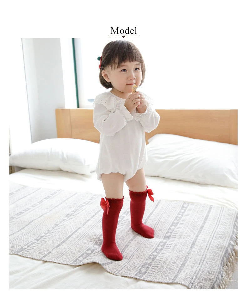 2023 New Kids Socks Toddlers Girls Big Bow Knee High Quality Long Soft Autumn Winter 100% Cotton Lace Baby Tube Sock Calcetines