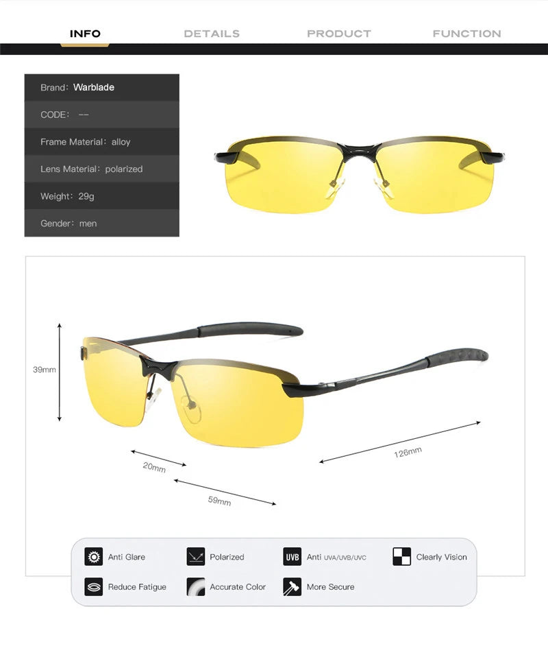 HOOLDW High Quality Yellow Lens Night Vision Glasses Men Polarized Sunglasses UV400 Driving Anti-glare Goggles Eyewear Oculos