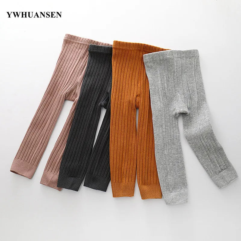 YWHUANSEN 0 to 8 Yrs Spring Autumn Double Needle Leggings Girl Combed Cotton Ribbed Leggings Baby Soft Lace Knitted Pant For Boy