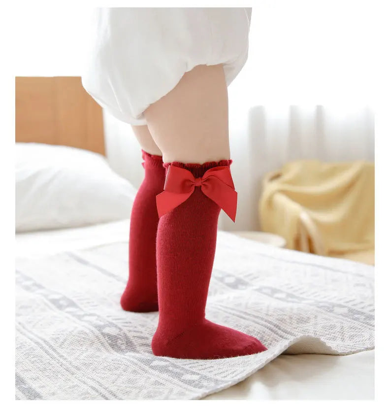 2023 New Kids Socks Toddlers Girls Big Bow Knee High Quality Long Soft Autumn Winter 100% Cotton Lace Baby Tube Sock Calcetines