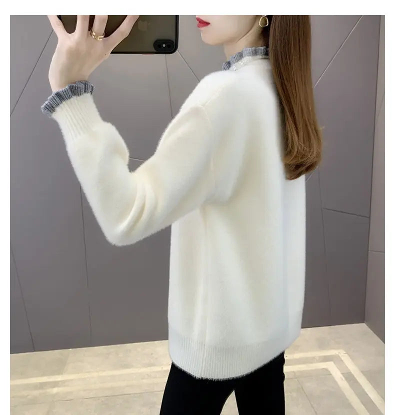 2023 Autumn Winter Thick Sweater Women Knitted Ribbed Pullover Sweater Long Sleeve Fasion Slim Jumper Soft Warm Pull Femme