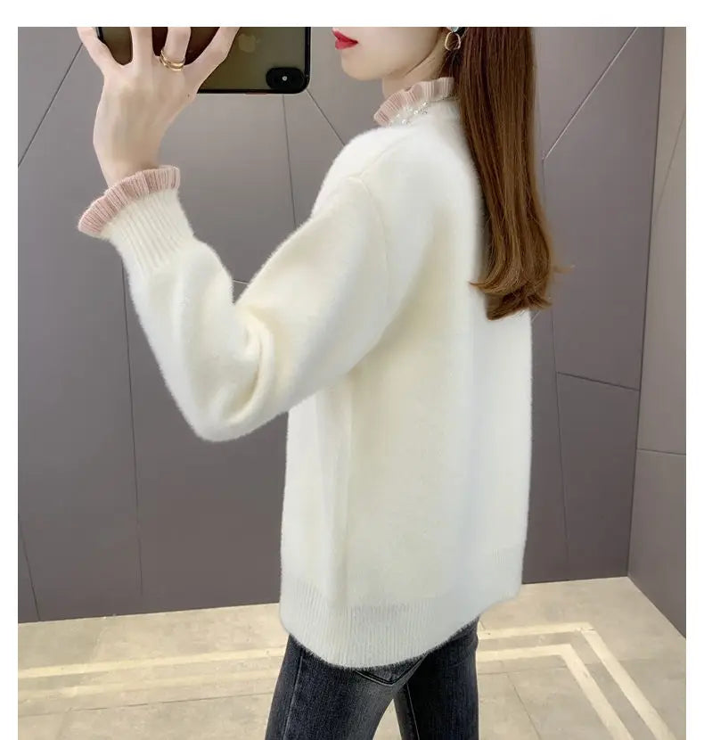 2023 Autumn Winter Thick Sweater Women Knitted Ribbed Pullover Sweater Long Sleeve Fasion Slim Jumper Soft Warm Pull Femme