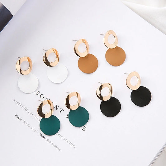 European and American Fashion Arc Sequins Dangle Earring for Women New Personality Simple Metal Geometric Paint Discs Brincos