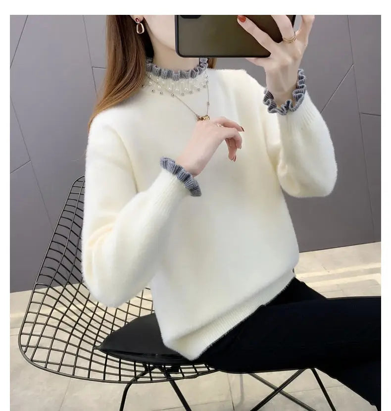 2023 Autumn Winter Thick Sweater Women Knitted Ribbed Pullover Sweater Long Sleeve Fasion Slim Jumper Soft Warm Pull Femme