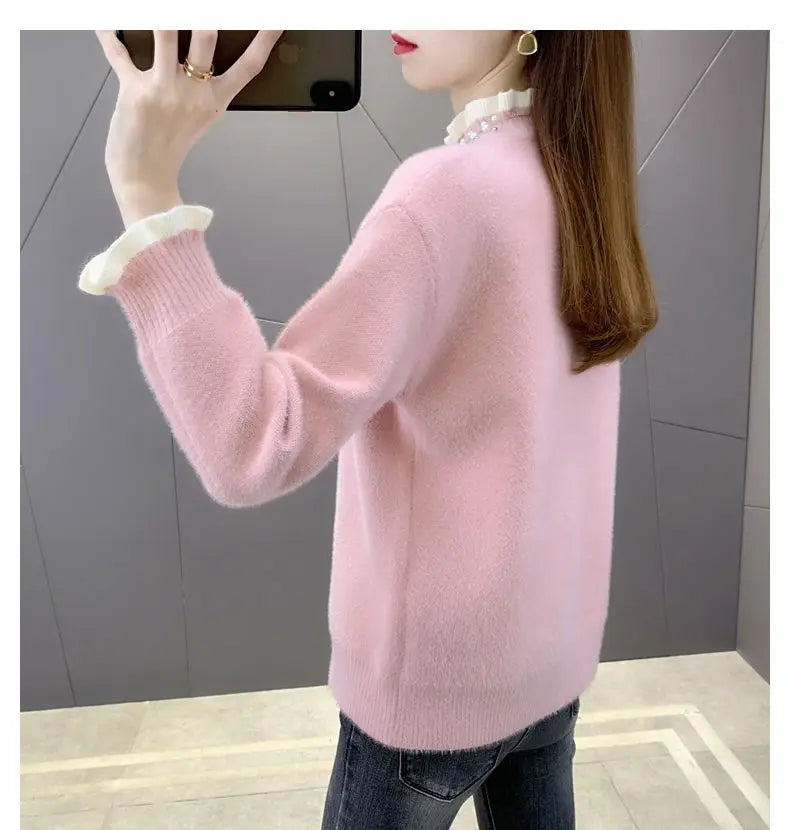 2023 Autumn Winter Thick Sweater Women Knitted Ribbed Pullover Sweater Long Sleeve Fasion Slim Jumper Soft Warm Pull Femme