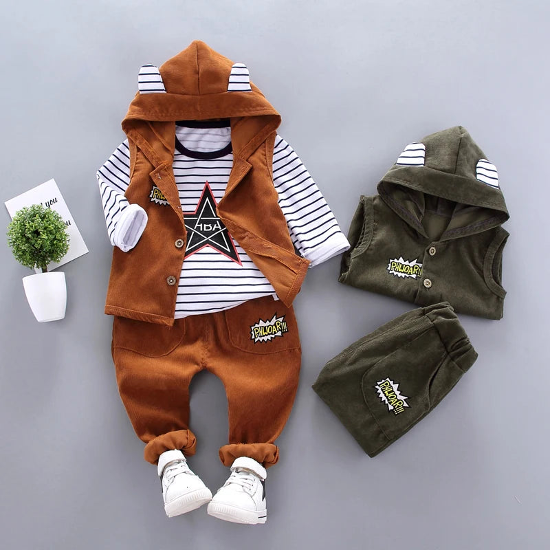 New Spring Autumn Baby Boys Clothes Children Casual Hooded Vest T-Shirt Pants 3Pcs/Sets Toddler Sports Costume Kids Tracksuits