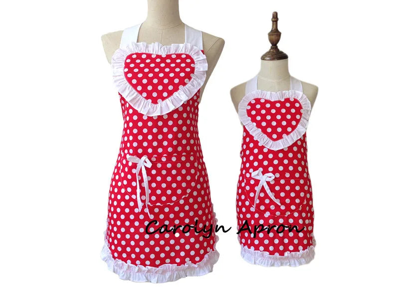 Mother and Daughter Retro Polka Dot Cotton Apron Mommy and Me White Ruffled Kitchen Apron Cooking Avental de Cozinha Divertido