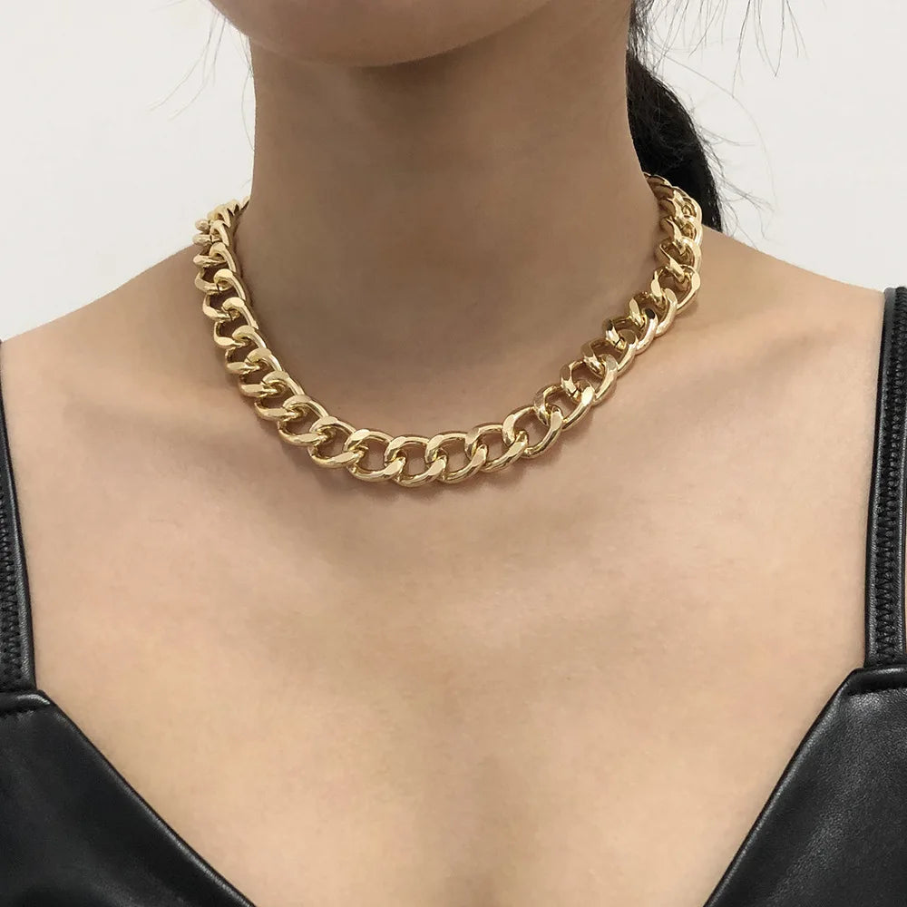 2024 Fashion Big Necklace for Women Twist Gold Color Silver Plated Chunky Thick Lock Choker Chain Necklaces Party Jewelry Gifts