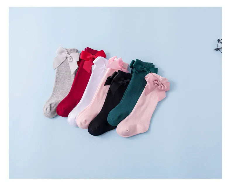 2023 New Kids Socks Toddlers Girls Big Bow Knee High Quality Long Soft Autumn Winter 100% Cotton Lace Baby Tube Sock Calcetines