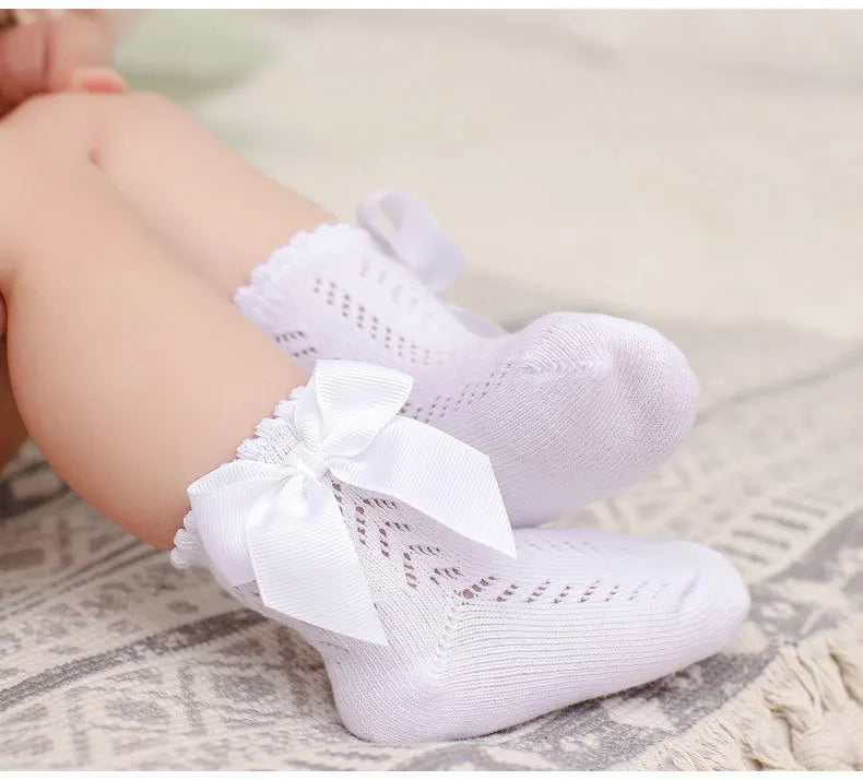 0-5Years Baby Girls Socks With Big Bows Breathable Children Girl Short Socks Hollow Out Toddlers Kids Cotton Princess Cute Socks