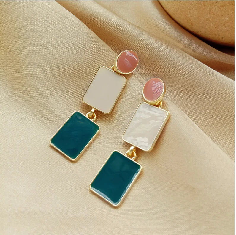 Contrast Color Drop Earrings For Women S925 Silver Pin Korean Rectangle Temperament Long  Geometry Personality Simple Brincos