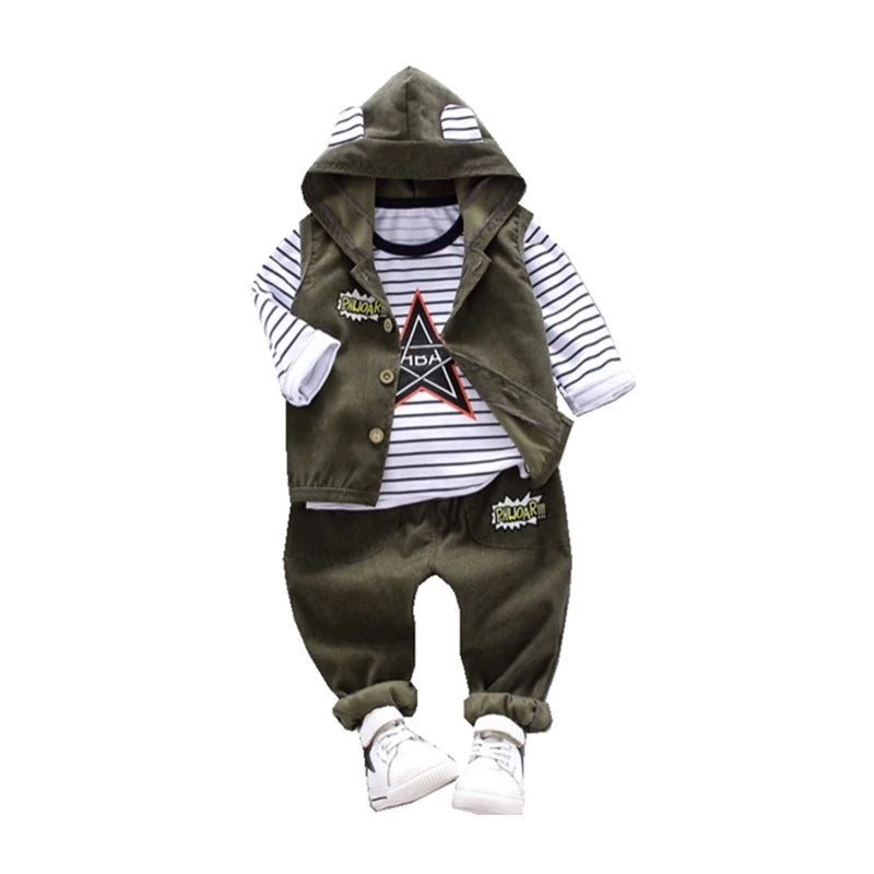 New Spring Autumn Baby Boys Clothes Children Casual Hooded Vest T-Shirt Pants 3Pcs/Sets Toddler Sports Costume Kids Tracksuits