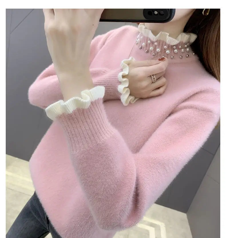 2023 Autumn Winter Thick Sweater Women Knitted Ribbed Pullover Sweater Long Sleeve Fasion Slim Jumper Soft Warm Pull Femme