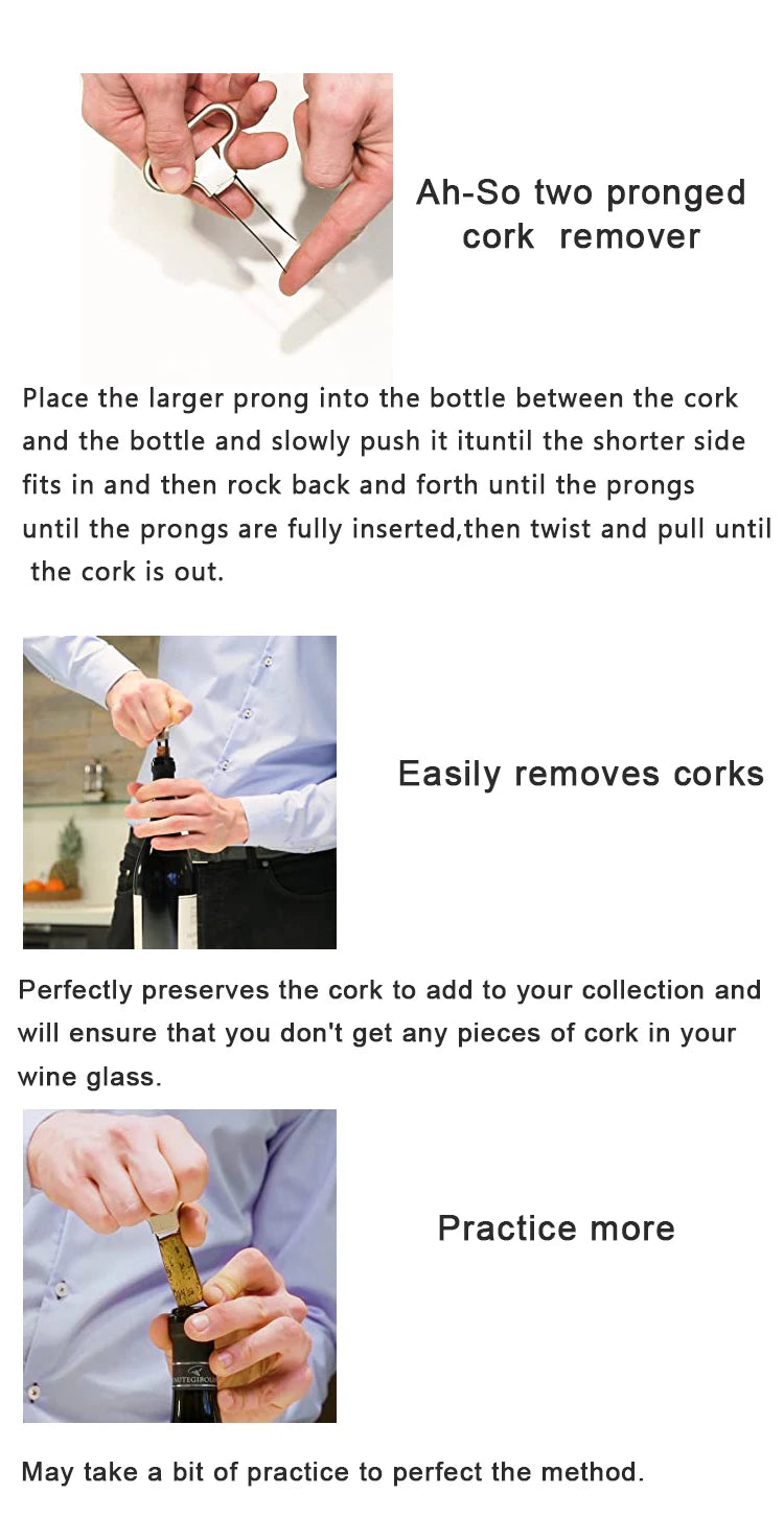 CHAMVIN  Wine Opener, Two-Prong Wine Bottle Opener for Damaged Cork Old Wine Corkscrew Remover Sommlier Kitchen Gadget Bar Tools