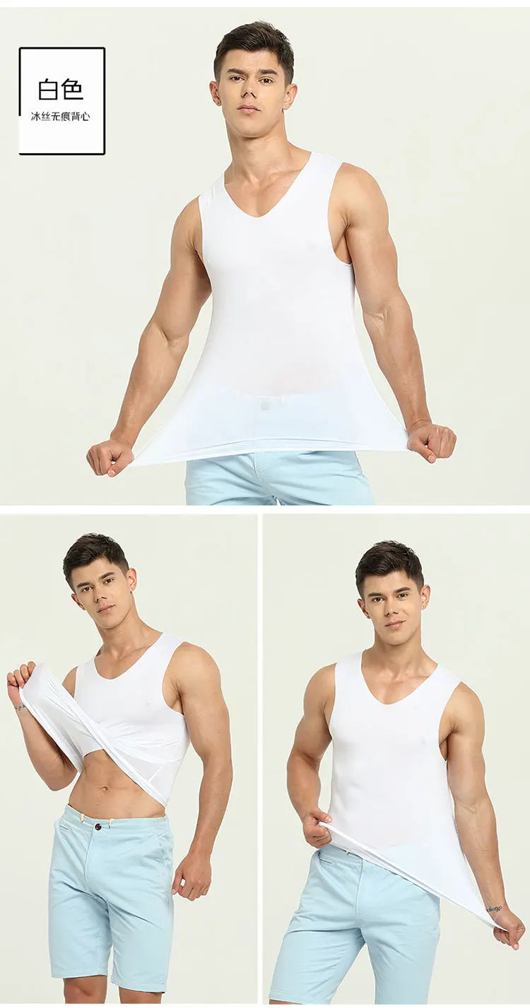 3PCS No Trace Cool Men Vest Tank Tops Underwear Mens Undershirt Shirts Male Bodyshaper Fitness sleeveless Men's Running Vest 5XL