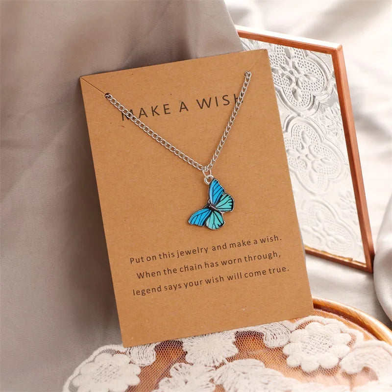 Cute Colorful Butterfly Pendant Necklace for Women Gold Color Clavicle Chain Choker Lady Wedding Party Jewelry Fashion Gifts