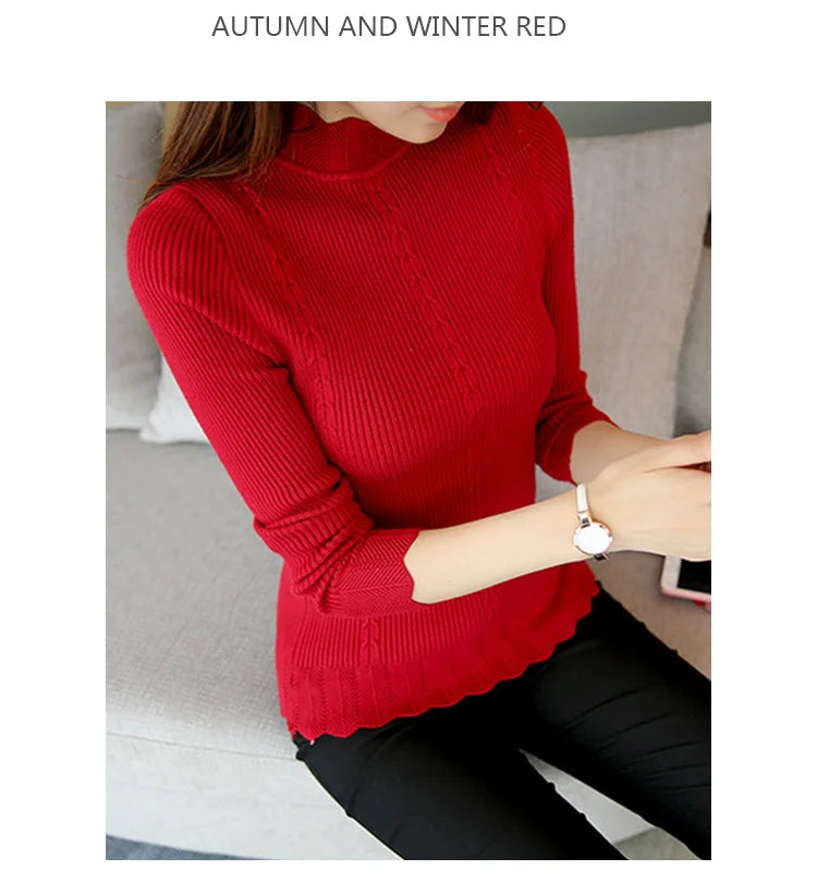 Autumn Korean Slim Fashion Women Knit Sweater High Elastic Turtleneck Bottoming Basic Pullovers Winter Sexy Sweater Women 7570