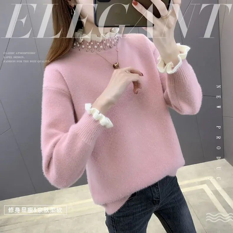 2023 Autumn Winter Thick Sweater Women Knitted Ribbed Pullover Sweater Long Sleeve Fasion Slim Jumper Soft Warm Pull Femme