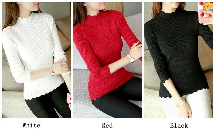 Autumn Korean Slim Fashion Women Knit Sweater High Elastic Turtleneck Bottoming Basic Pullovers Winter Sexy Sweater Women 7570