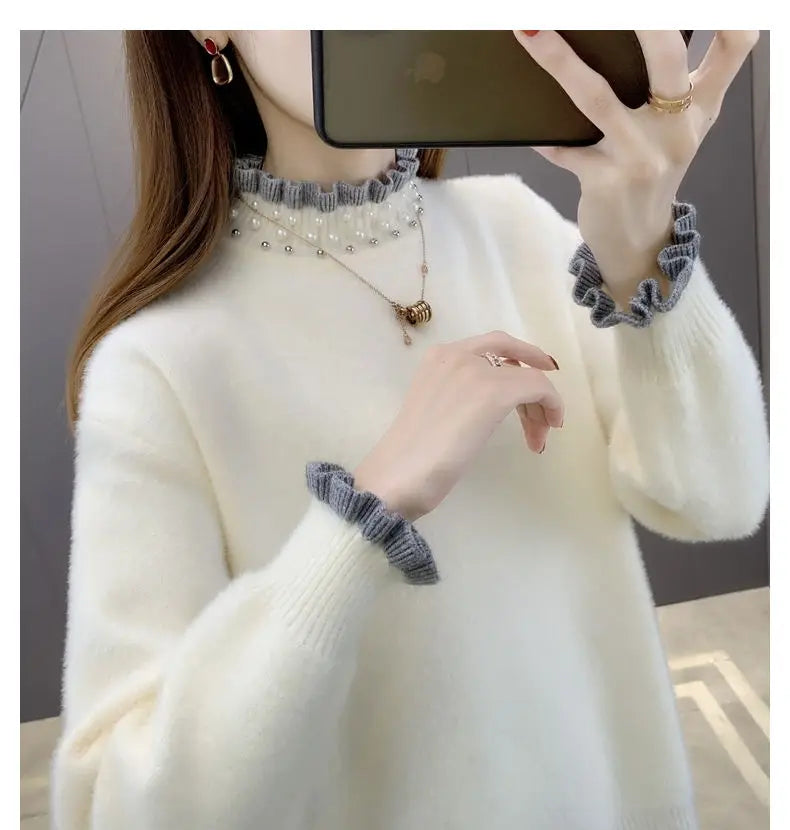 2023 Autumn Winter Thick Sweater Women Knitted Ribbed Pullover Sweater Long Sleeve Fasion Slim Jumper Soft Warm Pull Femme