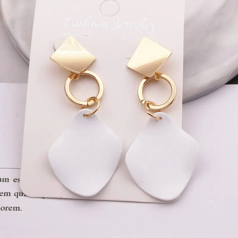 New Fashion Round Waterdrop Pendant Earrings for Women Geometric Metal Square Dangle Ear Jewelry oorbellen