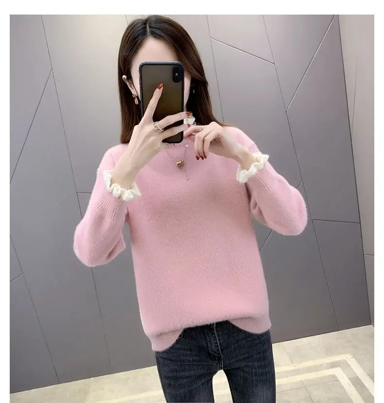 2023 Autumn Winter Thick Sweater Women Knitted Ribbed Pullover Sweater Long Sleeve Fasion Slim Jumper Soft Warm Pull Femme