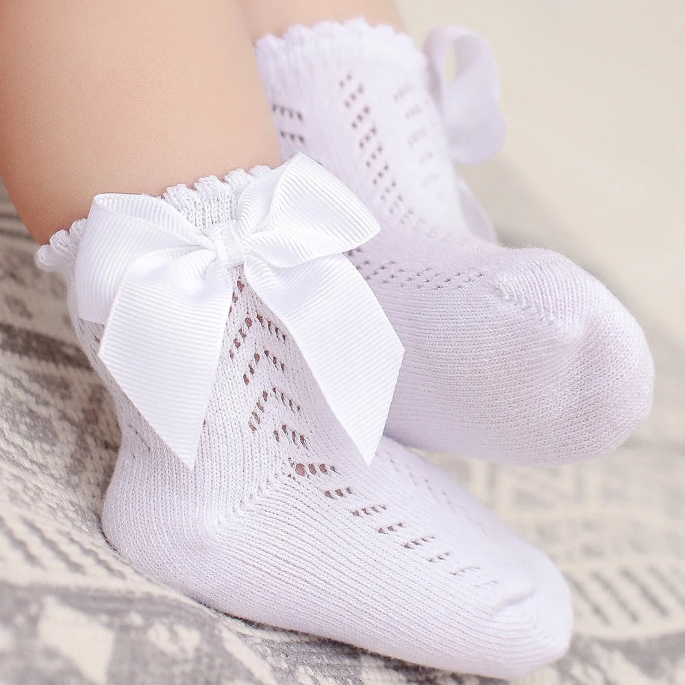 0-5Years Baby Girls Socks With Big Bows Breathable Children Girl Short Socks Hollow Out Toddlers Kids Cotton Princess Cute Socks