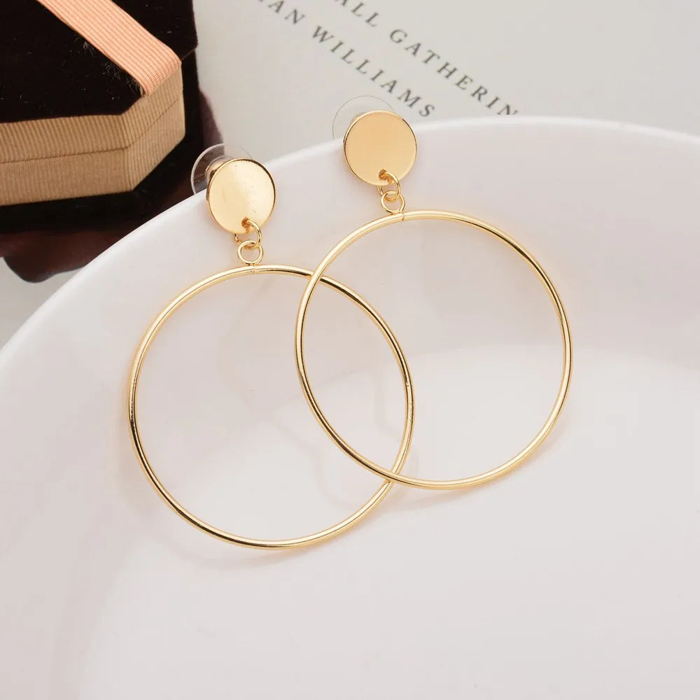 Geometric Big Round Hoop Earrings for Women Simple Trendy Gold Silver Color Brincos Accessories Party Jewelry Girlfriend Gift