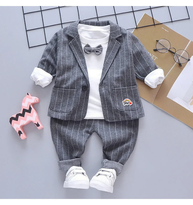 3-Pieces Boys Set Spring Autumn Children Gentleman Suit Tie T-Shirt+Coat+Pants 0-5 Years Toddler Party Clothes Kids Leisure Suit