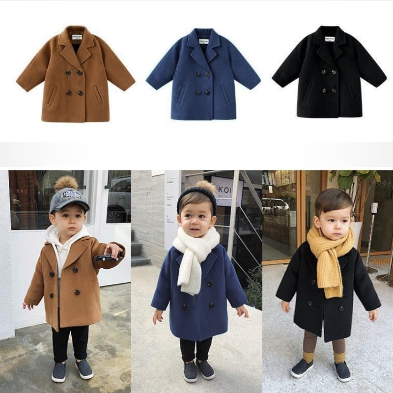 Lioraitiin Winter Grid Jackets Boys Girl Woolen Double-breasted Baby Boy Trench Coat Lapel Autumn Kids Outerwear Coats Wool Coat