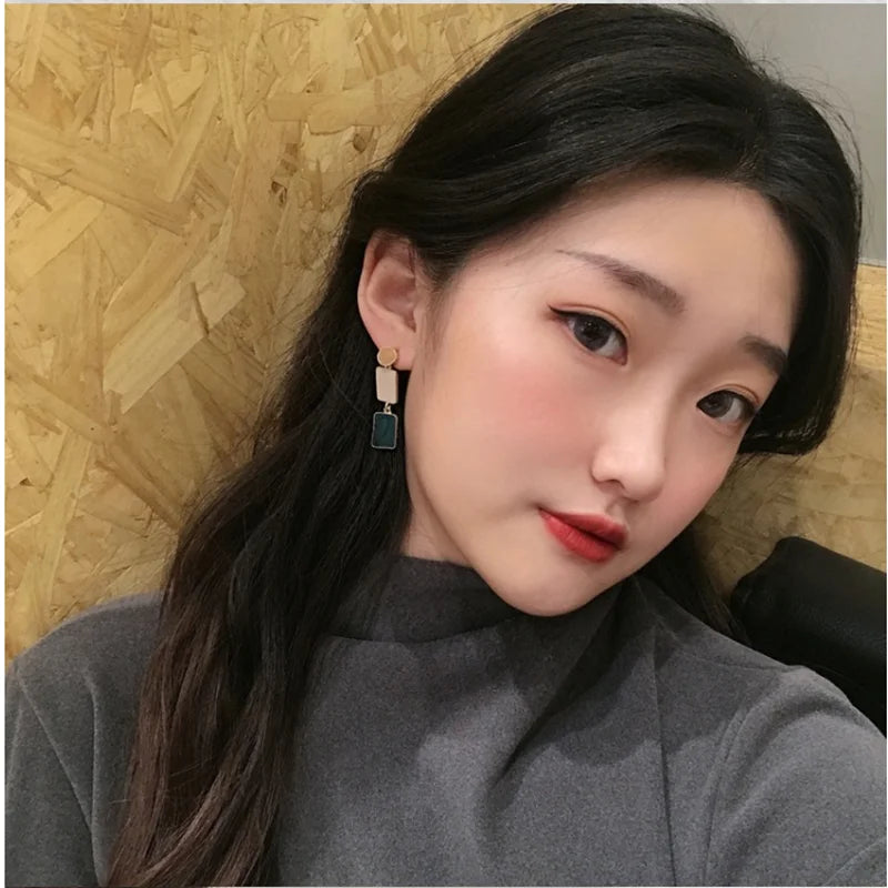 Contrast Color Drop Earrings For Women S925 Silver Pin Korean Rectangle Temperament Long  Geometry Personality Simple Brincos