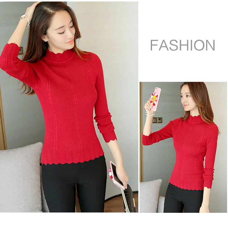 Autumn Korean Slim Fashion Women Knit Sweater High Elastic Turtleneck Bottoming Basic Pullovers Winter Sexy Sweater Women 7570