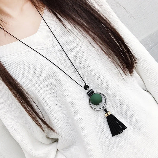 Women Necklace Long s & Pendants Wood Beads Sweater  For  Jewelry