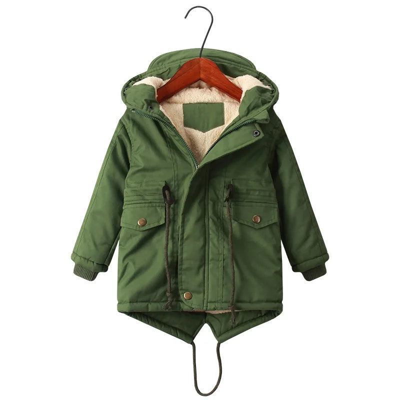 COOTELILI Velvet Parka Winter Jacket For Boys Coat Fashion Children Boys Winter Clothing Fleece Warm Winter Outerwear