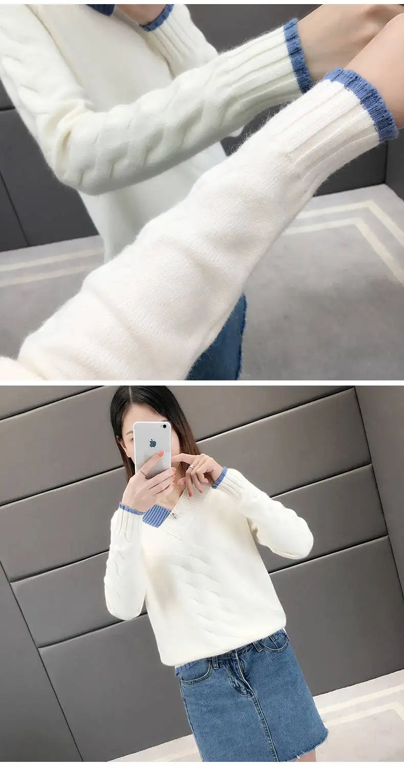 Women's Sweaters Knitting Pullover 2022 New Autumn Winter Casual Loose Striped V-neck Knitted Sweater Female Pullovers Tops