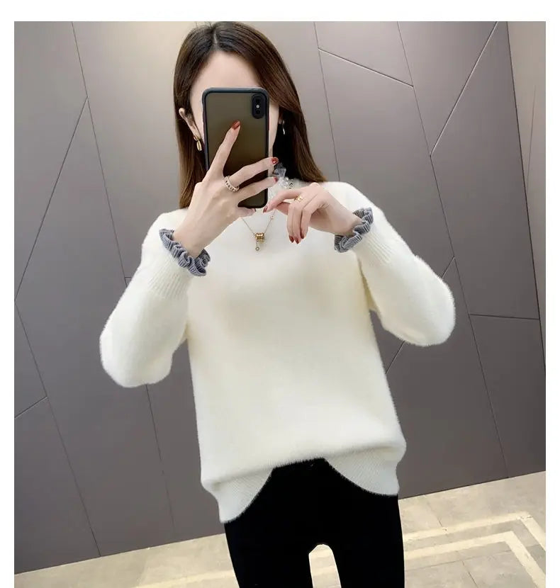 2023 Autumn Winter Thick Sweater Women Knitted Ribbed Pullover Sweater Long Sleeve Fasion Slim Jumper Soft Warm Pull Femme