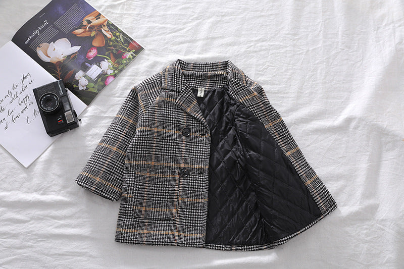 Lioraitiin Winter Grid Jackets Boys Girl Woolen Double-breasted Baby Boy Trench Coat Lapel Autumn Kids Outerwear Coats Wool Coat