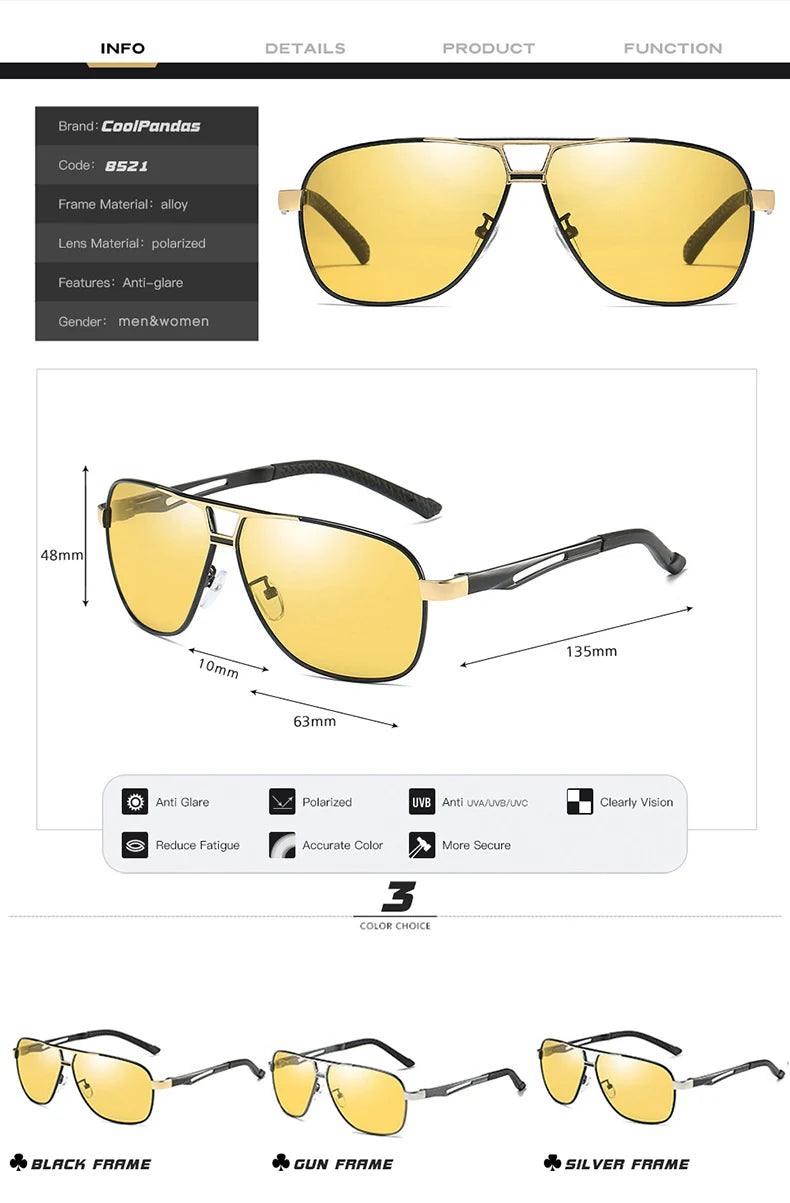 Magnesium Photochromic Night Vision Glasses Men Polarized Sunglasses Women Anti-Glare UV400 Yellow Driving Sun Glasses For Car