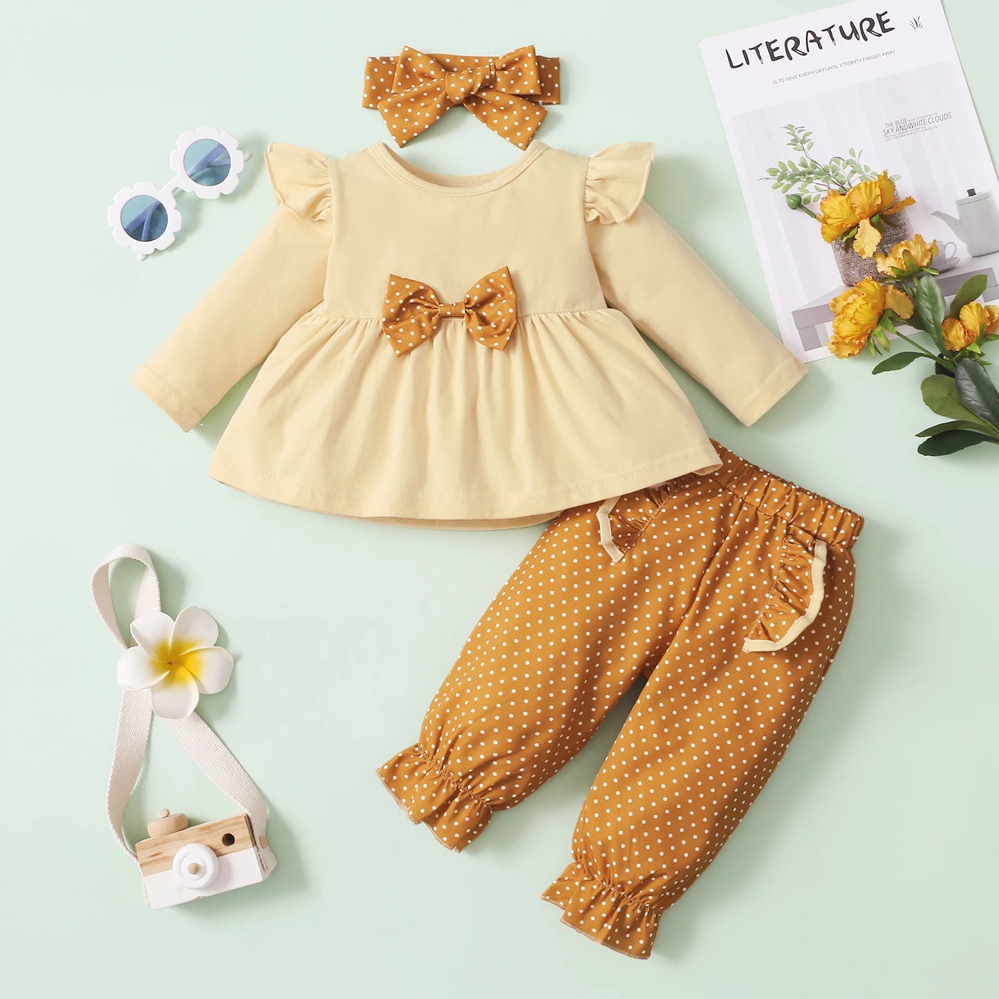 3M-24M Newborn Baby Girl Clothes Set Toddler Girl Outfits Fashion Big Bow Top + Pants Whole Sale Kids Girls Clothes Outfits