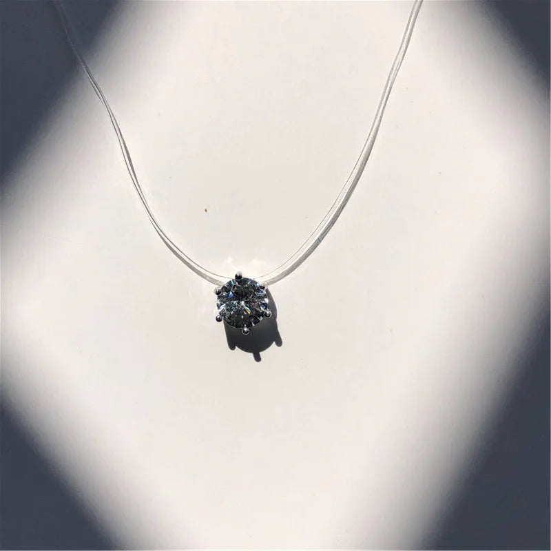 2019 Female New Heart Star Necklace Meteorite Pendant Transparent Fishing Line Invisible Women Zircon Pendants Necklace Jewelry