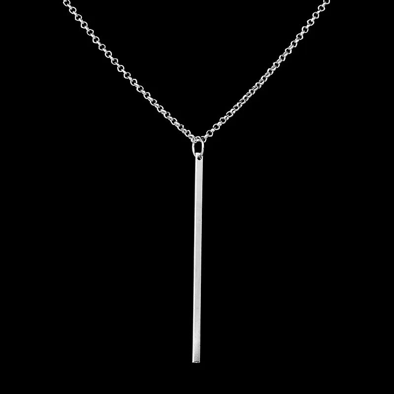 Simple Classic Fashion Stick Pendant Necklace Hollow Girl Long Link Chain Square Copper Necklaces  Strip Jewelry For Women