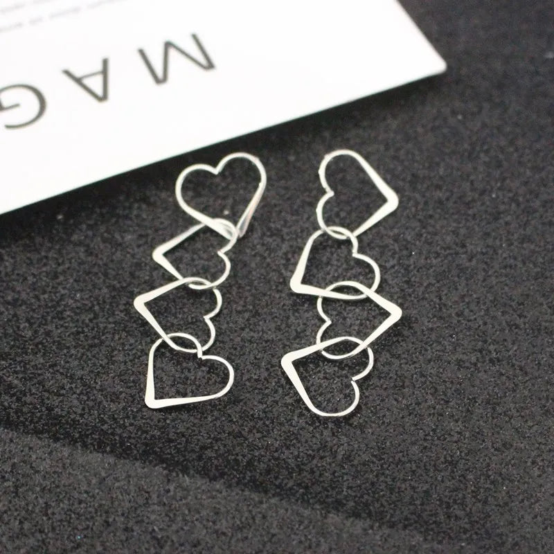 Multi-layer Metal Hollow Heart Long Drop Earrings For Women Sweet Simple Earrings Jewelry Accessories Valentine's Day Girl Gift