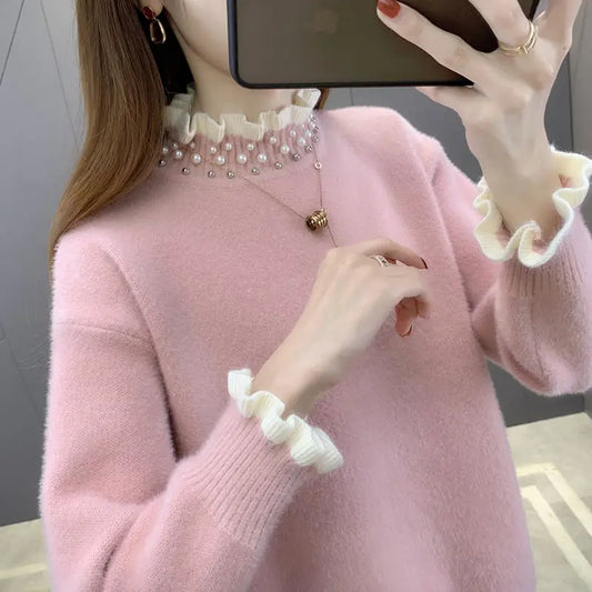 2023 Autumn Winter Thick Sweater Women Knitted Ribbed Pullover Sweater Long Sleeve Fasion Slim Jumper Soft Warm Pull Femme