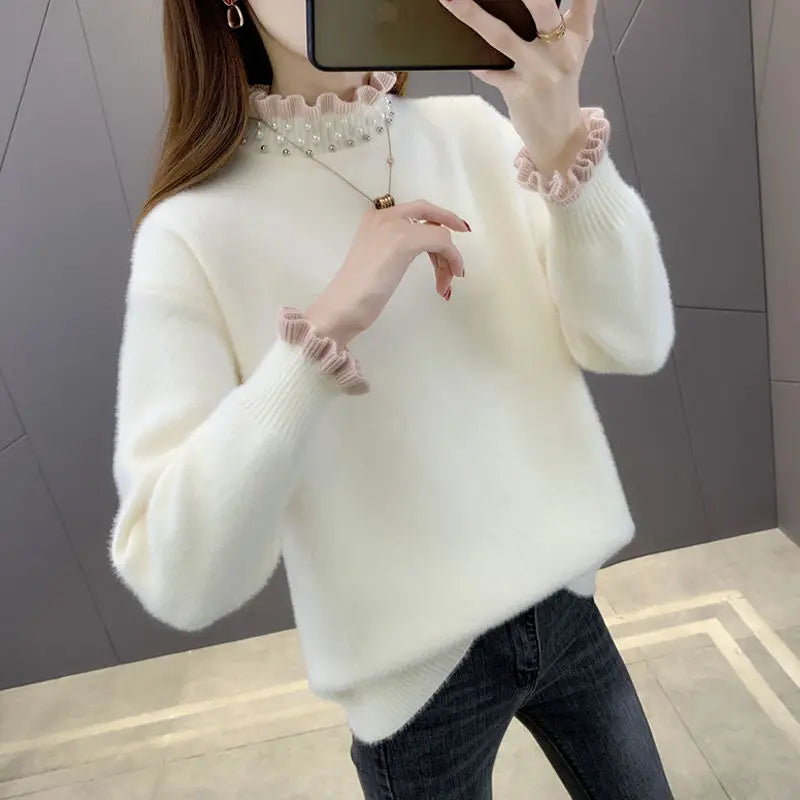 2023 Autumn Winter Thick Sweater Women Knitted Ribbed Pullover Sweater Long Sleeve Fasion Slim Jumper Soft Warm Pull Femme