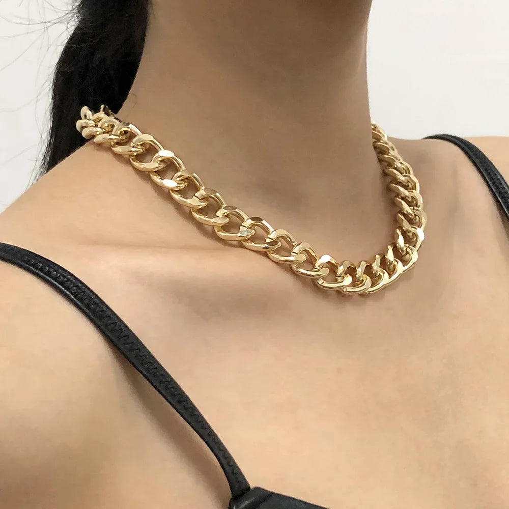 2024 Fashion Big Necklace for Women Twist Gold Color Silver Plated Chunky Thick Lock Choker Chain Necklaces Party Jewelry Gifts